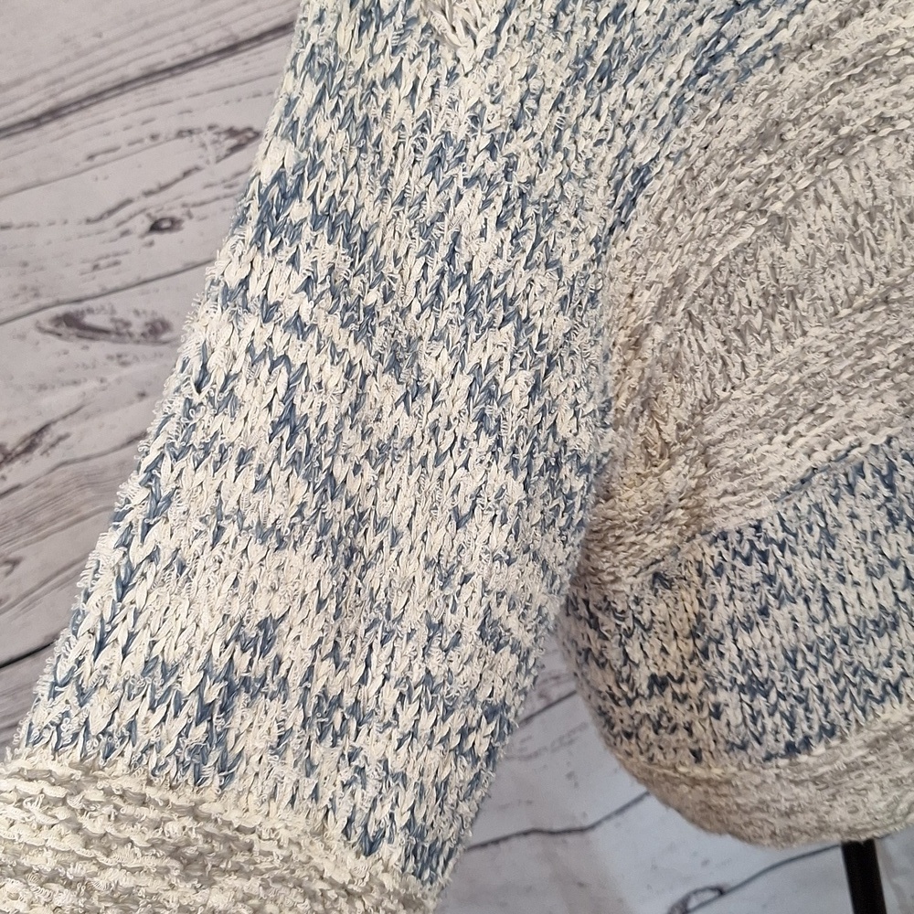 Blush Noir Hooded Open Cardigan Sweater Blue Cream Marled Knit Boho Sz. M #1130 - Picture 5 of 7